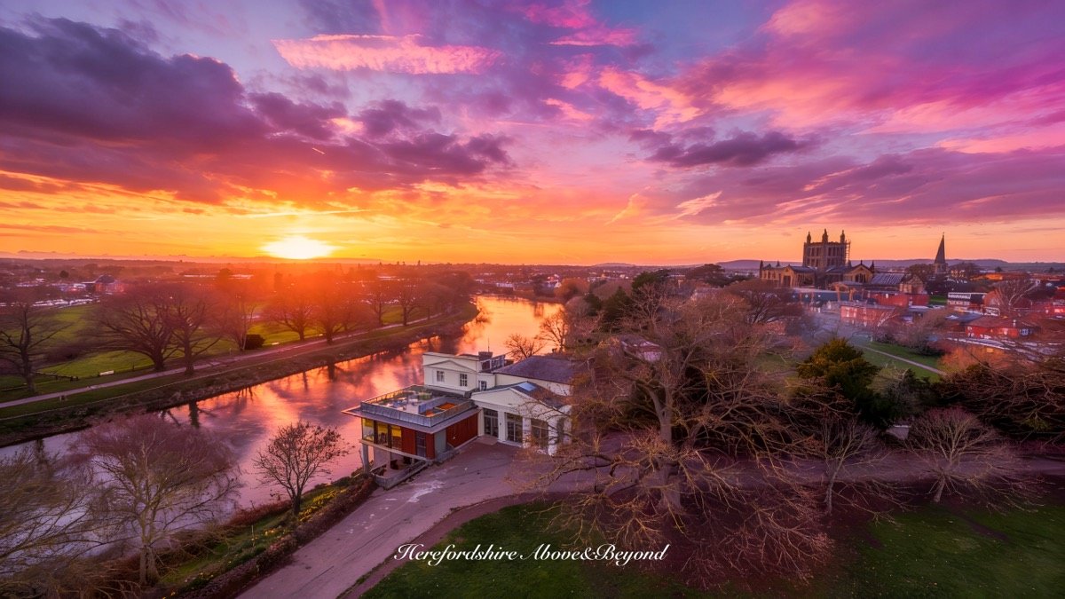 Sunset over the River Wye and Hereford